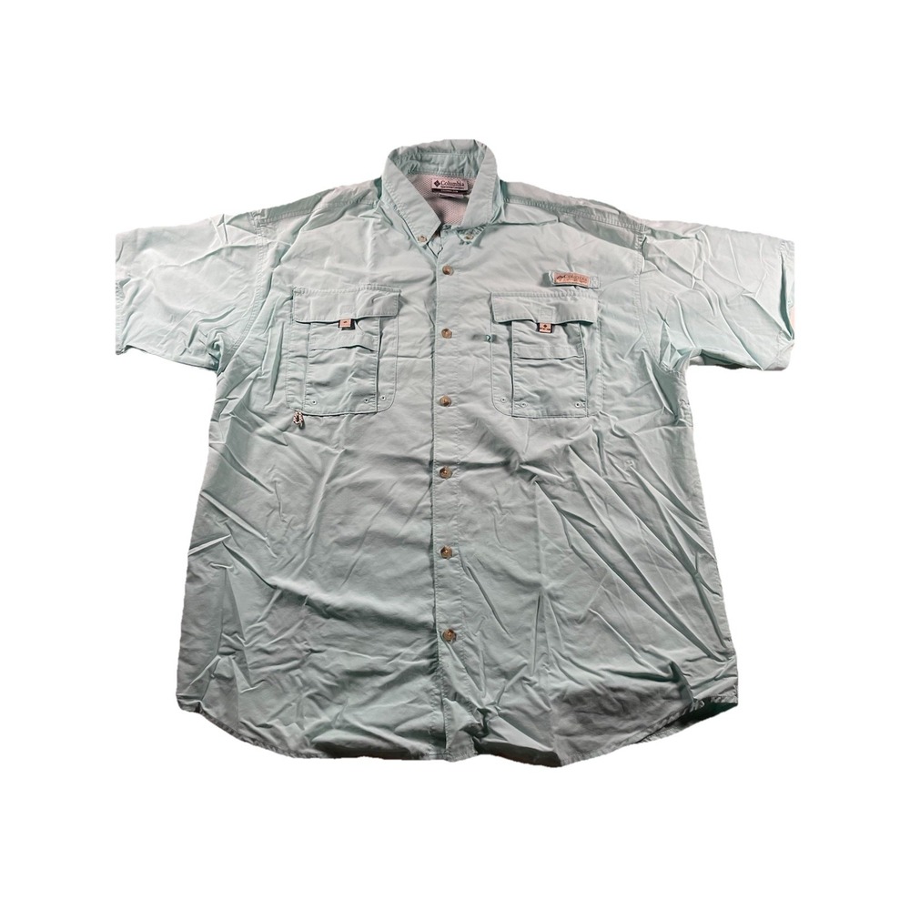 Columbia PFG Bahama II Short Sleeve Fishing Shirt Large Blue Short Sleeve
